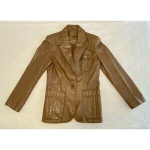 VTG Etienne Aigner Leather Tapered Single Breasted Women’s Lined Jacket, Sz 14.